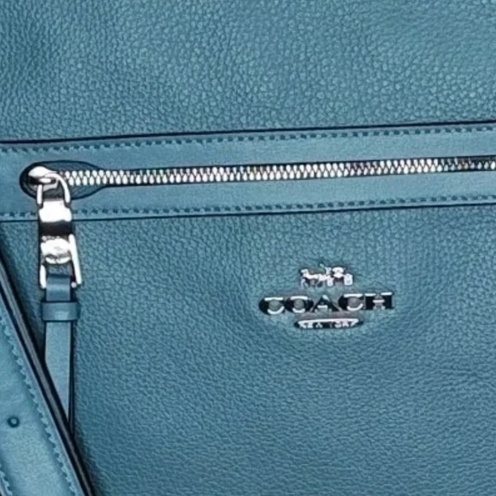 Coach Mae File Pebble Leather Purse Crossbody Denim Pacific Cloud Blue Spring
